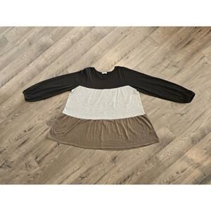 Women's XL/1X Color Block Tunic Top Long Sleeve‎ Blouse Fall Weekend Cozycore